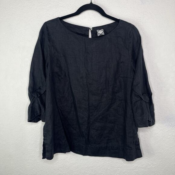 Souq Black Linen Blouse Size M pullover, Lagenlook, Boho, breathable, comfort - Picture 1 of 8